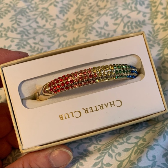 Charter Club Jewelry - Brand New In Box Rainbow Rhinestone Bracelet in Gold tone